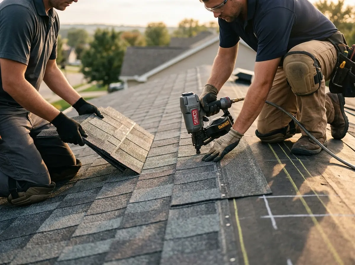 Professional roofer working on a residential roof in Milpitas